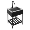 Black&Silver，Durable Kitchen sinks with Pull-Out Faucet, Adjustable Temperature, and Space-Saving Bottom Shelf 1