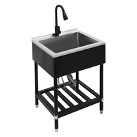 Black&Silver，Durable Kitchen sinks with Pull-Out Faucet, Adjustable Temperature, and Space-Saving Bottom Shelf 1