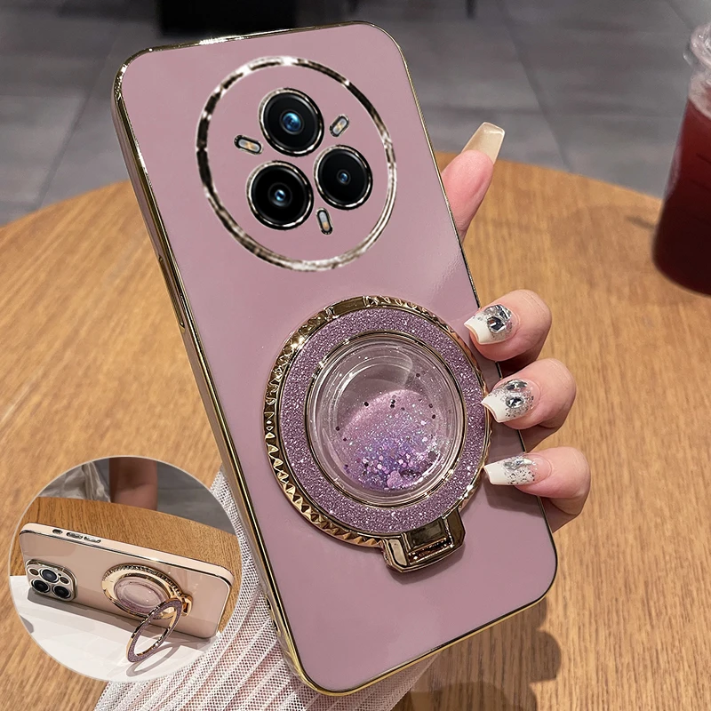 Quicksand Holder Plating Silicone Stand Case - Electroplated Soft TPU Cover