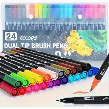 Pennarelli Acquerellabili a Doppia Punta Vibranti – Set Artistico per Disegno e Artigianato, Corpo in Plastica Resistente, Regalo di Natale