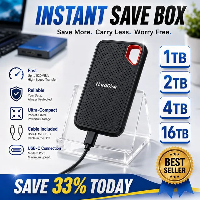 Portable 2TB External Storage SSD Type-C Hard Drive for Student Office Travel Home Use MAC 1