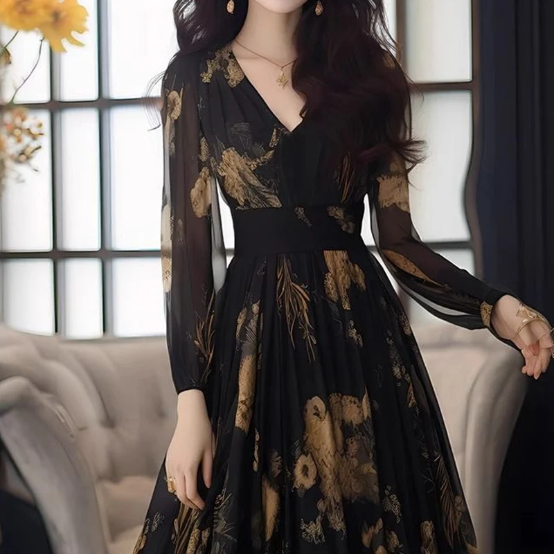 

Spring Autumn New High Waist Maxi Dress Women High Street Casual Printing Dresses Vintage Elegant Zipper Patchwork Y2K Vestidos