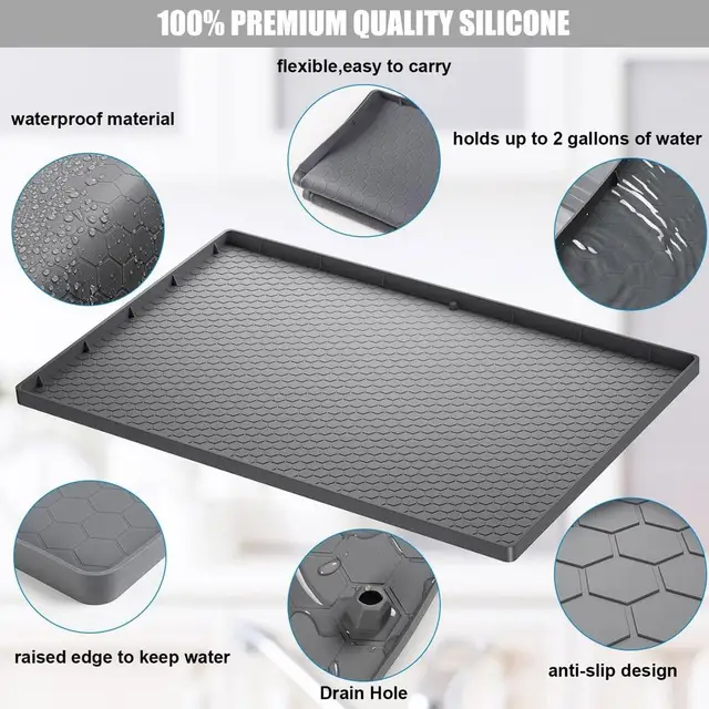 34 X 22 Silicone Under Sink Liner with Drain Hole, Hold Up to 2.12  Gallons Liquid, Under Sink Tray for Kitchen - AliExpress