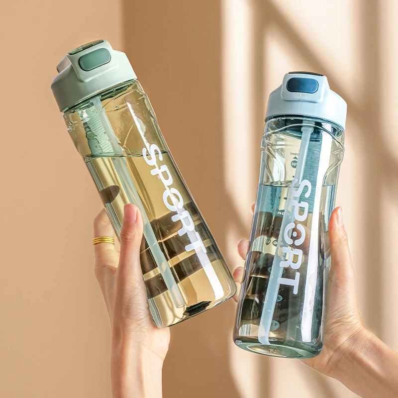 Water Bottle 700 Ml Large Capacity Plastic Transparent Water Bottle With Straw Drinking Portable Sport Cup Kid School Outdoor Sport Camping