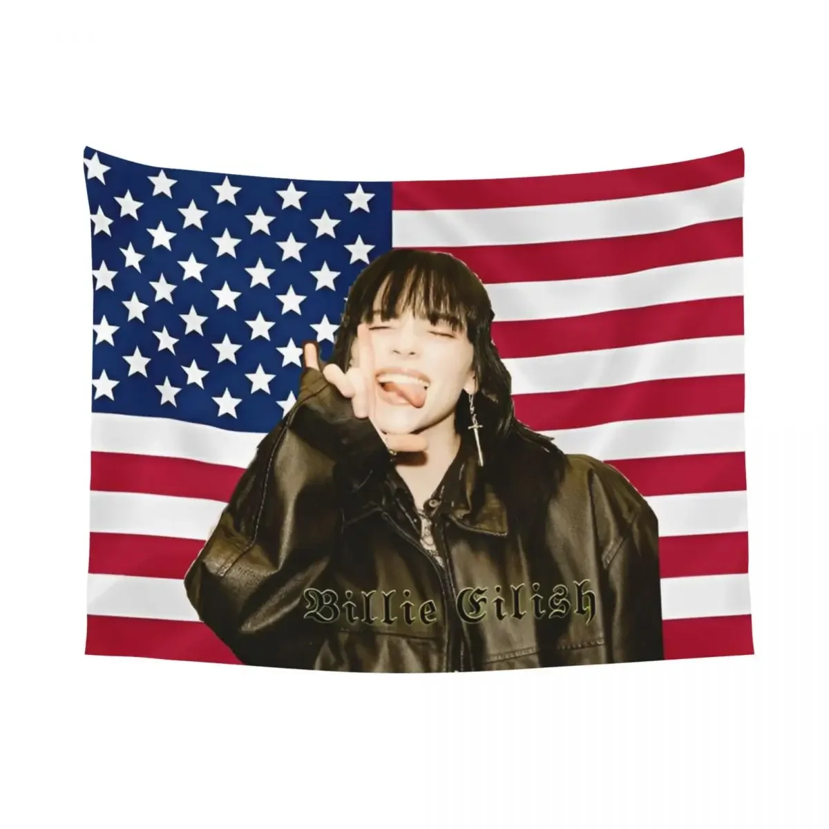 VIKAMA Wandteppich mit amerikanischer Flagge, Pop-Star-Design, perfekt für Fan-Dekoration, Schlafzimmer-Wandgestaltung und Fotohintergrund-Dekoration – Detail 4