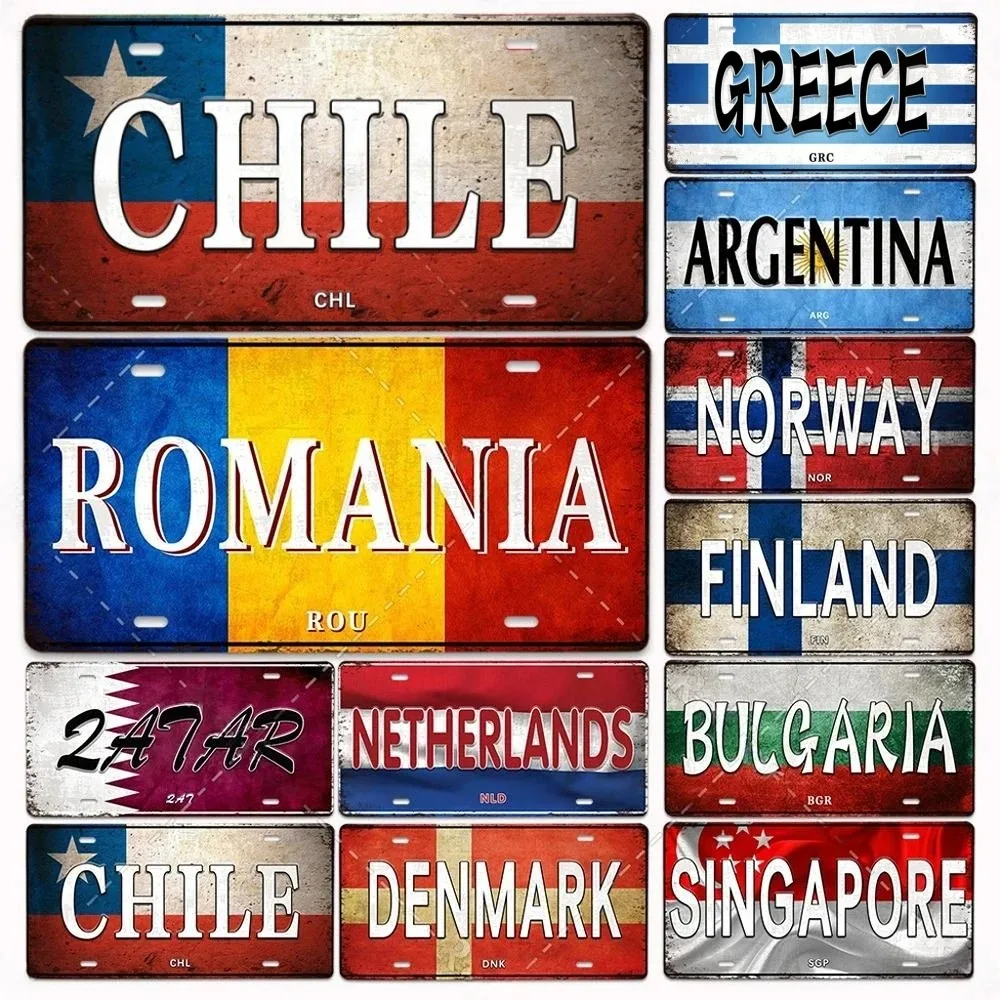 Vintage Tourism Country Poster Metal Sign - Retro License Plate Style Wall Art