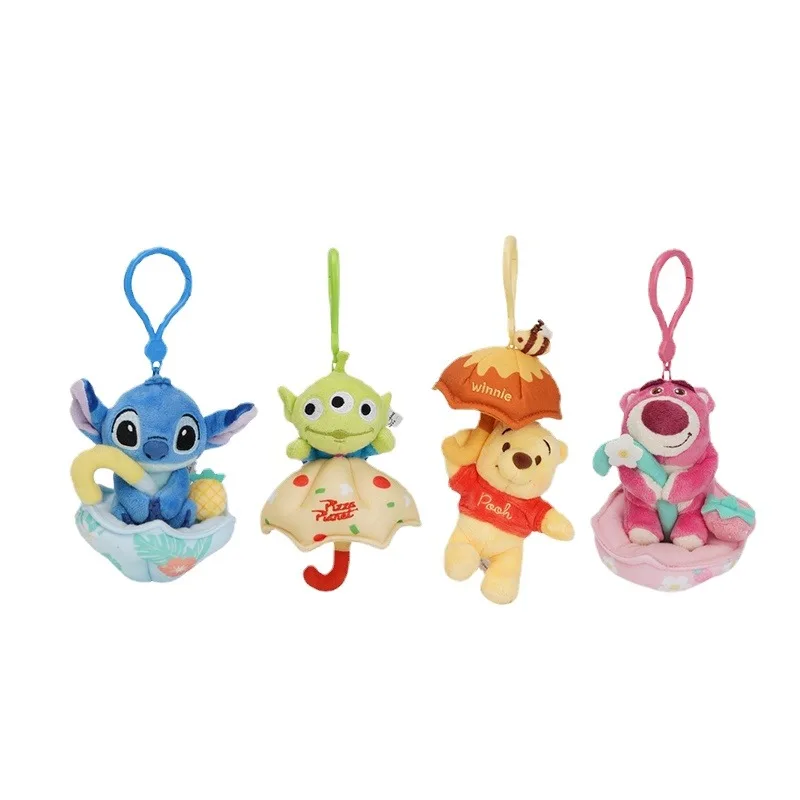 Disney Lots-o' Pendant Alien Stitch Kawaii Plush Pooh Bear Keychain Doll New Cute Cartoon Girly Heart Bag Charms Children's Toys