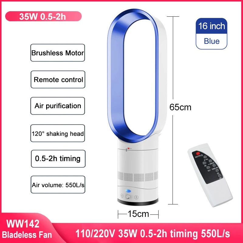 38" Bladeless Fan, Bladeless Tower Fan With Remote, 24 Speeds, 12