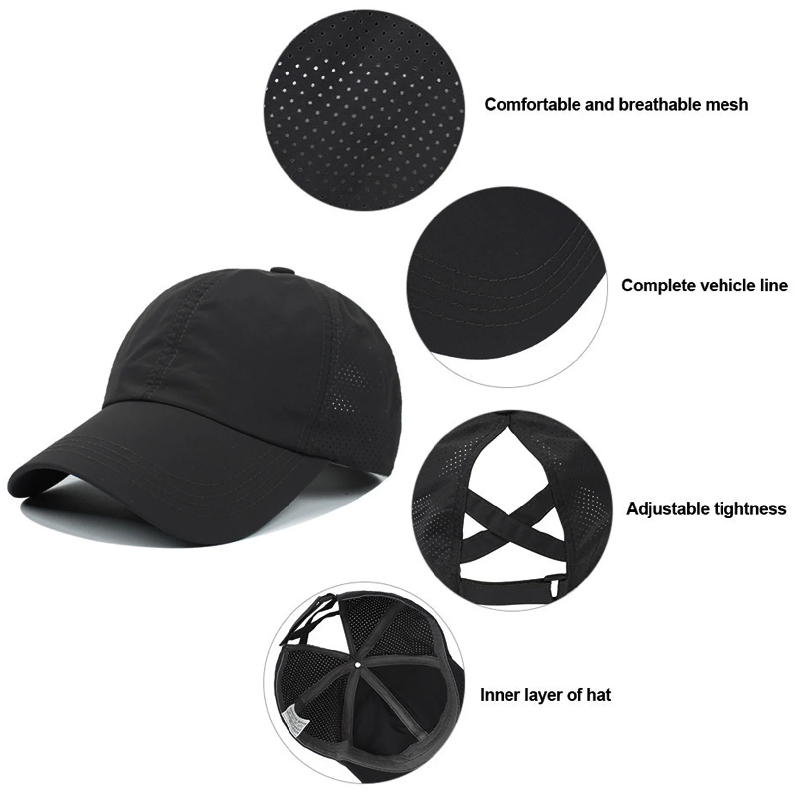 Breathable Fashion Unisex Baseball Cap Solid Color Cross Ponytail Baseball Cap for Outside Sun Protections 3
