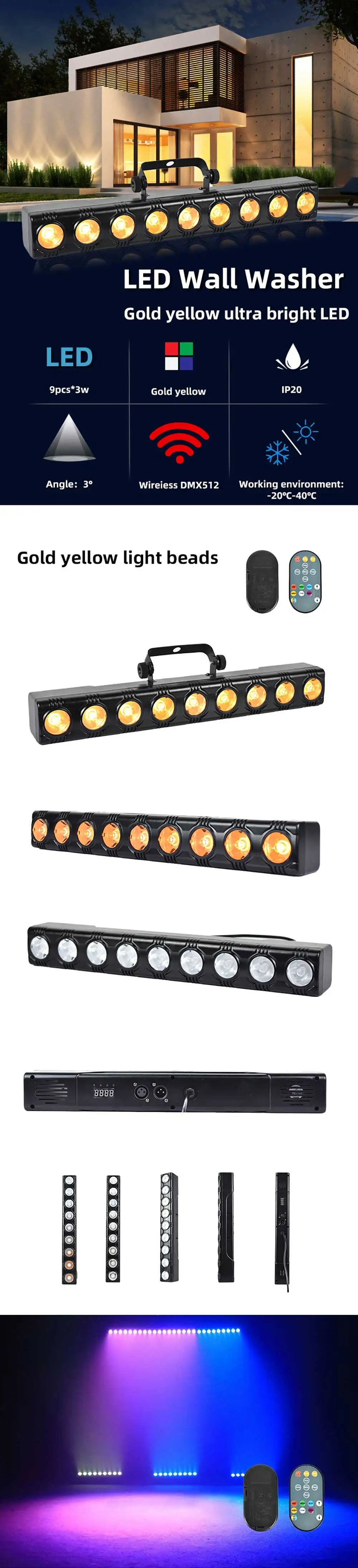 9*12W LED Wall Wash Light DMX512 Led Bar Laser Party Line Sound Control Spot Sta