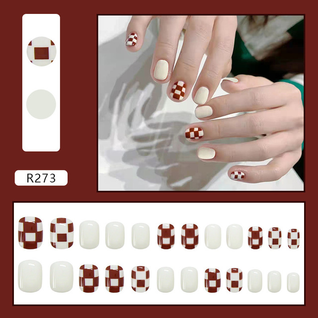 Checkerboard Fake Nails Press on False with Designs Set Fashion Save Time Wearable Manicure Patch False Nails With Glue