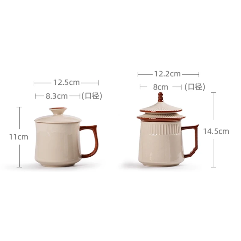 Chinese Style plant ash Ceramic Porcelain Personal Mugs, Home Personal Creative With Cover, Milk Water Coffee Cup, 360ml, 1Pc
