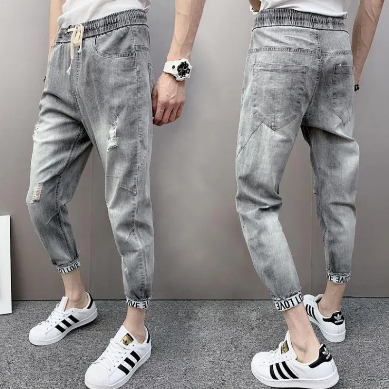 Hot 2022 Denim Jeans Men's Casual Harem Pants Spring Trendy Brand Loose Workwear Pants Korean Elastic Waist Trend Harlan Pants