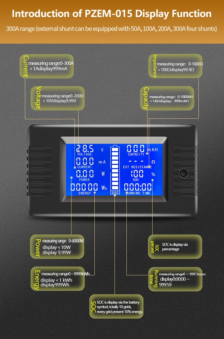 PZEM015 200v 50A Batterie Monitor Kapazität Tester Digitale Amperemeter Voltmeter Energie Meter Strom SOC Impedanz Widerstand – Detail 19