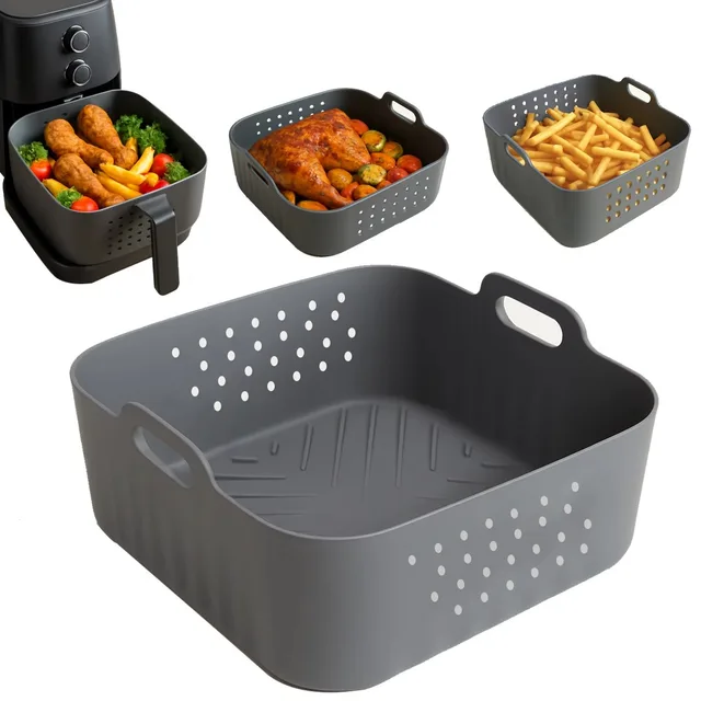Silicone Air Fryer Baking Tray 5.5-6.2L Heightened Reusable Air Fryer Basket Square for Philips-NA230 Ninja 180COSORI Silicone Air Fryer Baking Tray 5.5-6.2L Heightened Reusable Air Fryer Basket Square for Philips-NA230 Ninja 180COSORI
