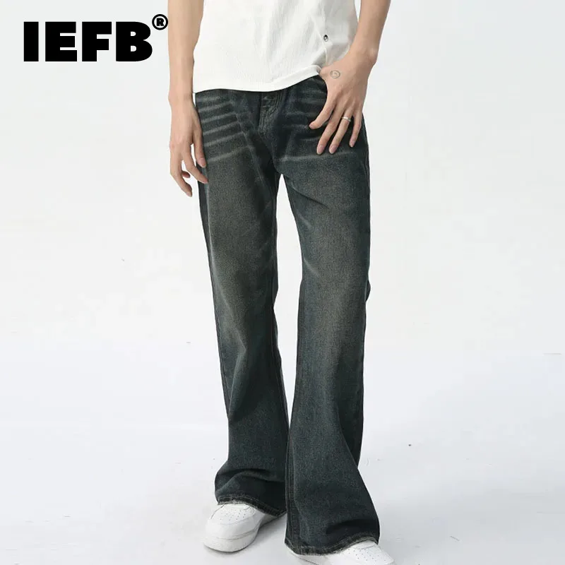 

IEFB 2024 Summer New Men's Flared jeans American style Retro Washed Water ripple design Fashion Trend Denim Pants 9C5603