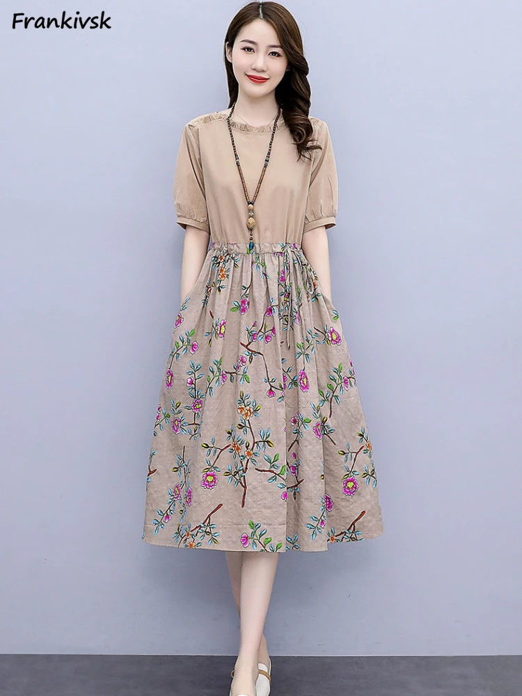 

Spliced Dresses Women Floral A-line Spring Summer Vitality Japanese Style Colorful Temperament Tender Fashion Streetwear Elegant