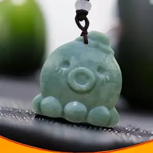 Natural Real Jade Octopus Pendant Necklace Vintage Gemstones Carved Jewelry Amulet Gift Talismans Accessories Luxury Fashion