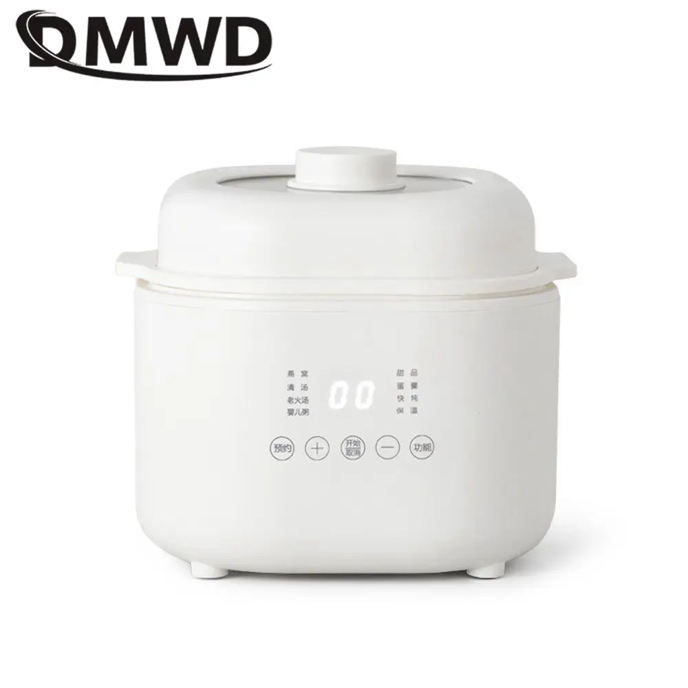 DMWD Electric Slow Cooker 1L Stew Pot 7 Menus Cooking Machine Porridge Casserole Soup Maker 24H Appointment Ceramic Liner 220V 2