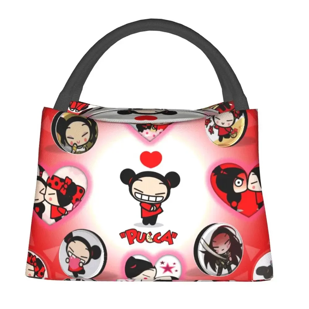 Cartoon Character Pucca Insulated Lunch Bags For Camping Travel Anime Manga Leakproof Thermal Cooler Lunch Box Women