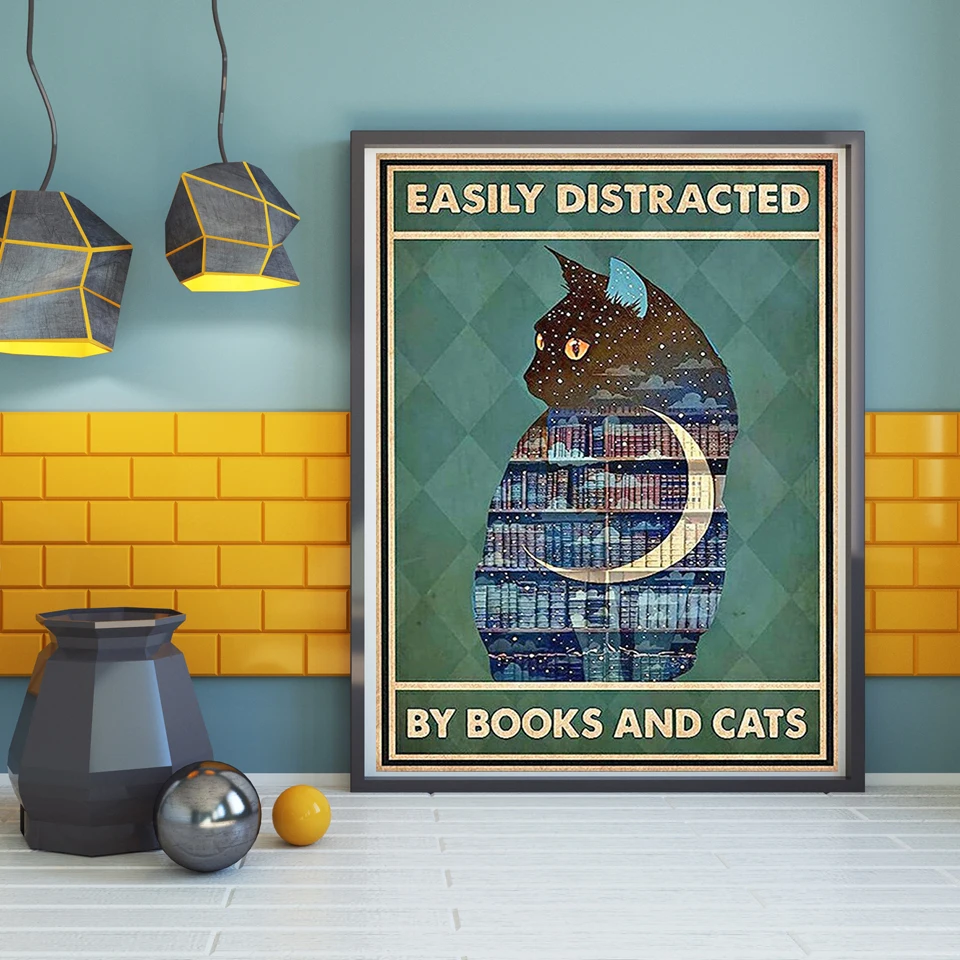 Retro Cat Poster Picture DIY 5D Diamond Painting Full Square Round Drill Mosaic Kit Wall Art Decor Craft Drawing Home Decor Gift