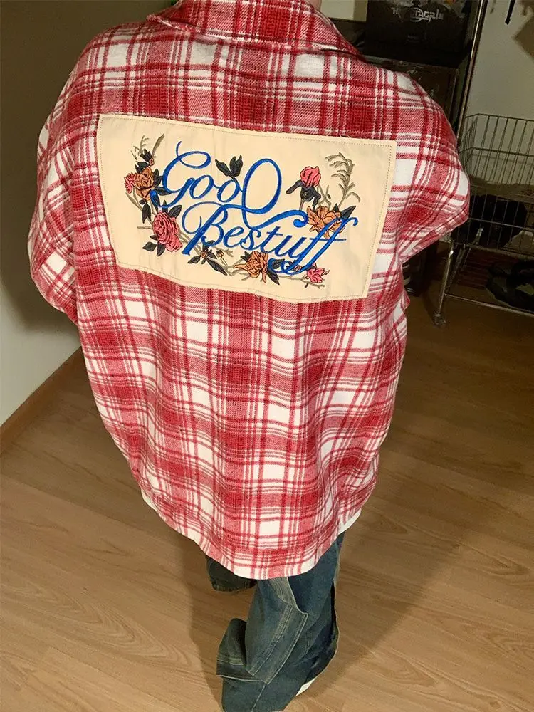 

Рубашка в клетку с длинным рукавом для мужчин и женщин, в американском стиле ретро, рубашка в стиле Хай-стрит, в стиле хип-хоп, дизайнерская популярная трендовая куртка, 2023