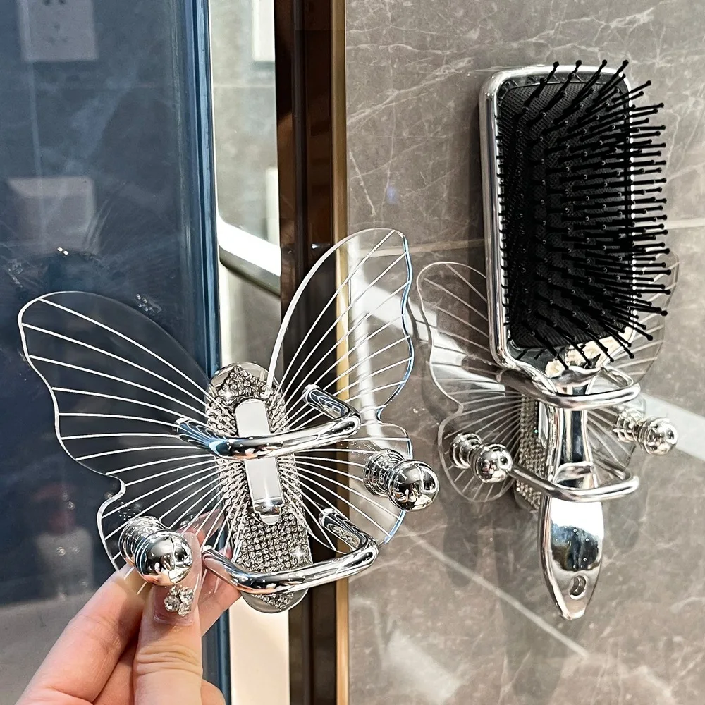 Light Luxury Butterfly Comb Storage Shelf Punch-free Acrylic Hook Wall Hanging Hair Band Hair Ring Storage Hook Towel Key Hooks
