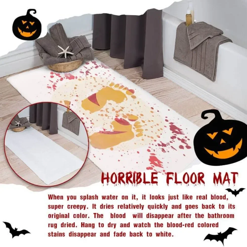 Floor Mat Bathroom Mat Absorbent Bathroom Mat Bathroom Floor Mat Bath Mat Anti Slip Mat Color-Changing Bath Mat Halloween Mat Red Horrible Floor Carpet Home Bathroom Horror Blood Footprints Anti-Slip 40*70CM Carpet