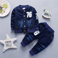 Spring And Autumn Toddler Boy Printed Coat With Jeans Outfit