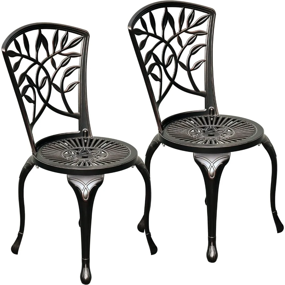 Outdoor Cast Aluminum Chairs Set of 2 All-Weather Patio Dining Chair Adjustable Feet Balcony Backyard