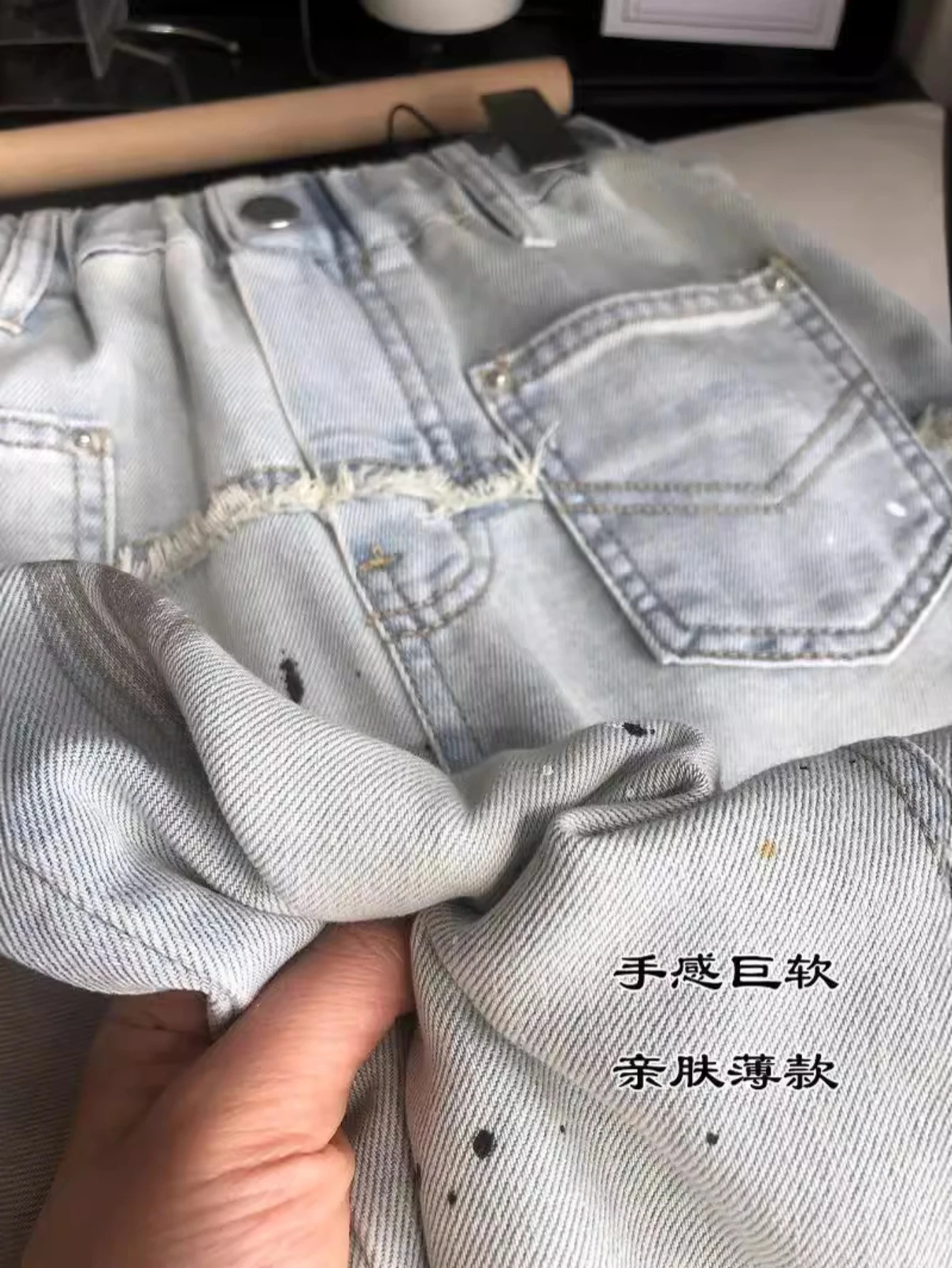 한국 어린이 바지, 여아 여름 루즈 청바지, 밝은 색 포켓 스트레이트 레그 팬츠, 와이드 레그 팬츠