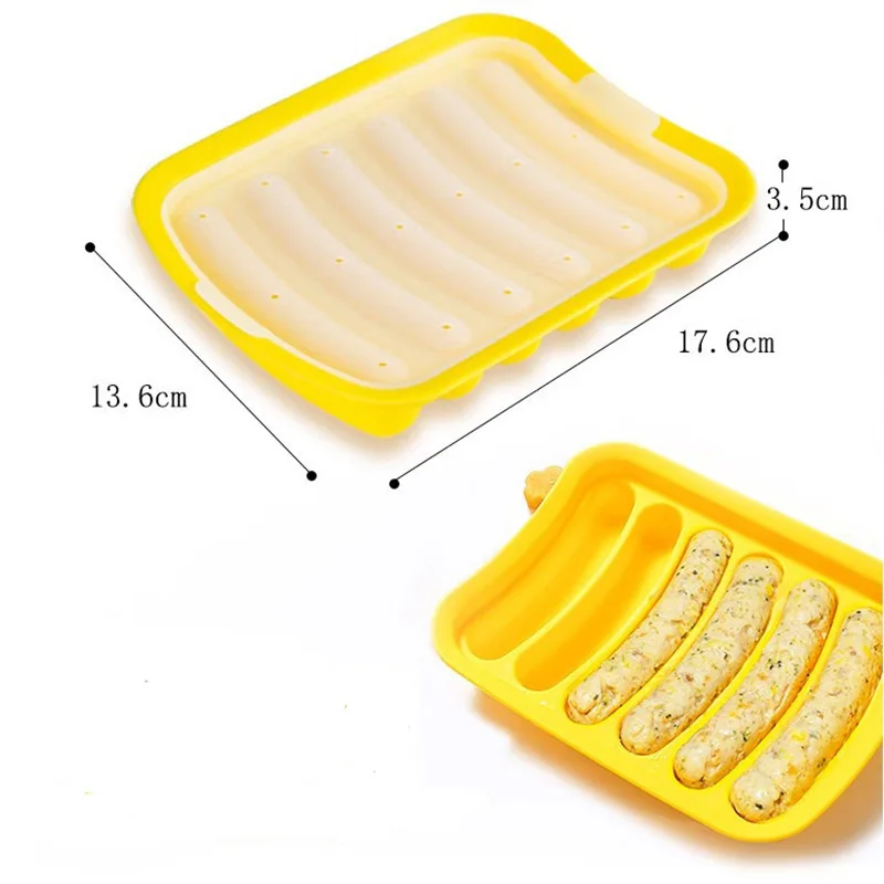 Sausage Maker Mould 6 Cavity Silicone DIY Ham Hot Dog Making Moulds With Lid Kitchen Household Sausages Cake Baking Tools Molds sausage mold