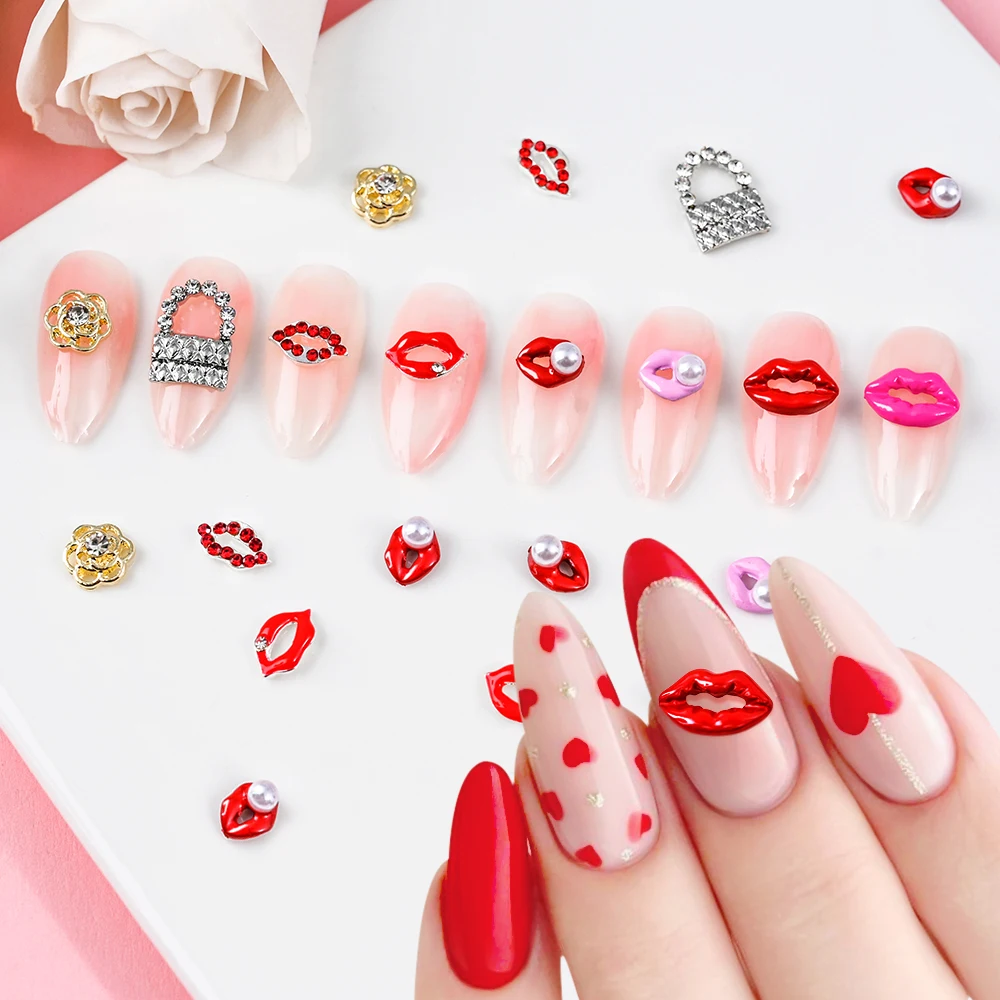 Heart Nail Charms Luxury Nail Charms Pearl Nail Charms Pair Hearts 3D Nail  Art Jewels Valentine's Nail Charms Heart Face Gems Love Crystal Jewels