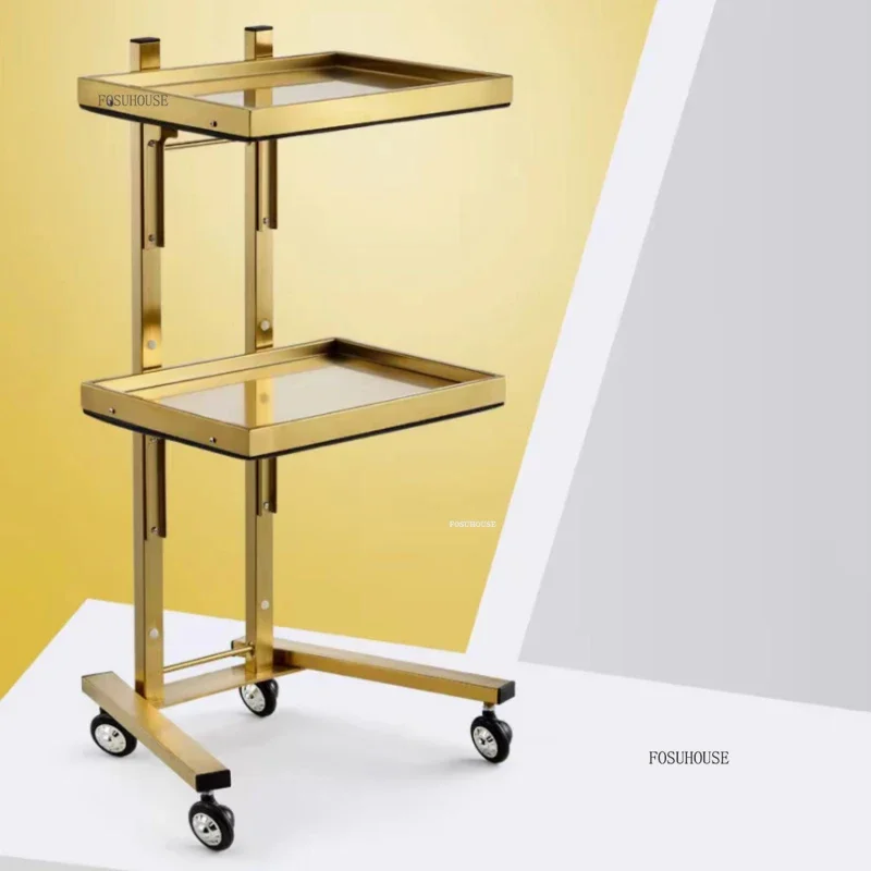 Multi Layer Storage Trolley Stainless Steel Mobile Tool Cart For Salon Furniture Beauty Salon Perm Dyeing Trolley Barber Shop Luxury Folding Trolleys