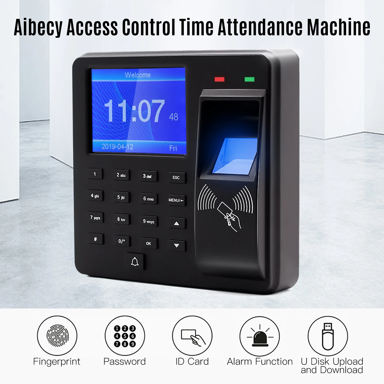 2.4 Inch Attendance Machine Fingerprint/Password/ID Card Recognition Time Clock Employee Checking-in Recorder Multi-language