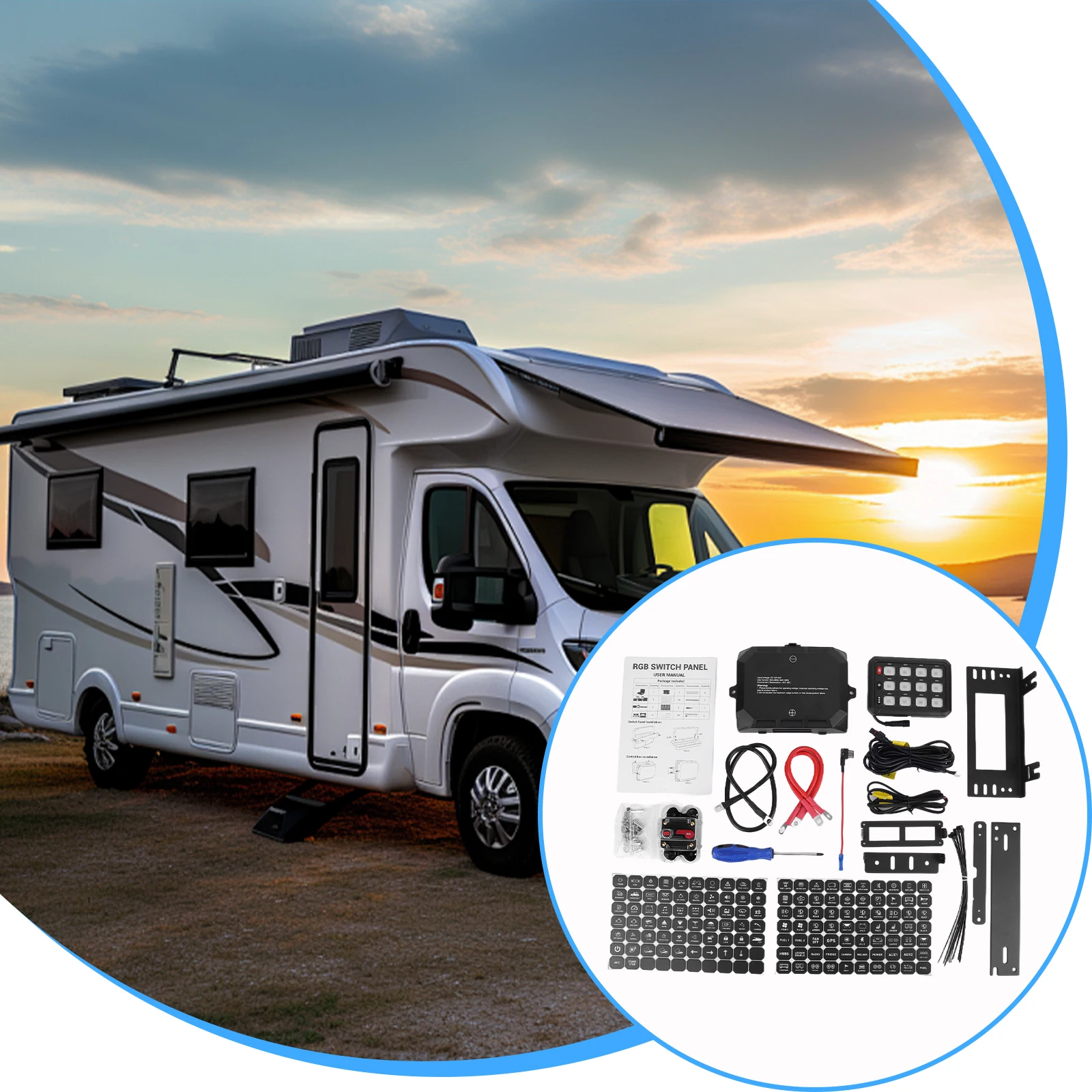 Electronic Relay System 12/24V Caravan Control Panels DIY Backlit Universal Circuit Control Panel for Car Truck Offroad RV Van