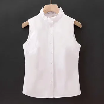 Camicia senza maniche in cotone Colletto polo autunno inverno da donna Colletto finto Camicia versatile con strato base Camicetta Gilet elegante di classe