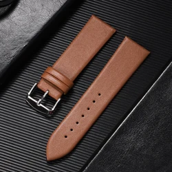 Premium Genuine Leather Ultra - Thin Watch Strap with Pin Buckle - 22mm (Light Brown)