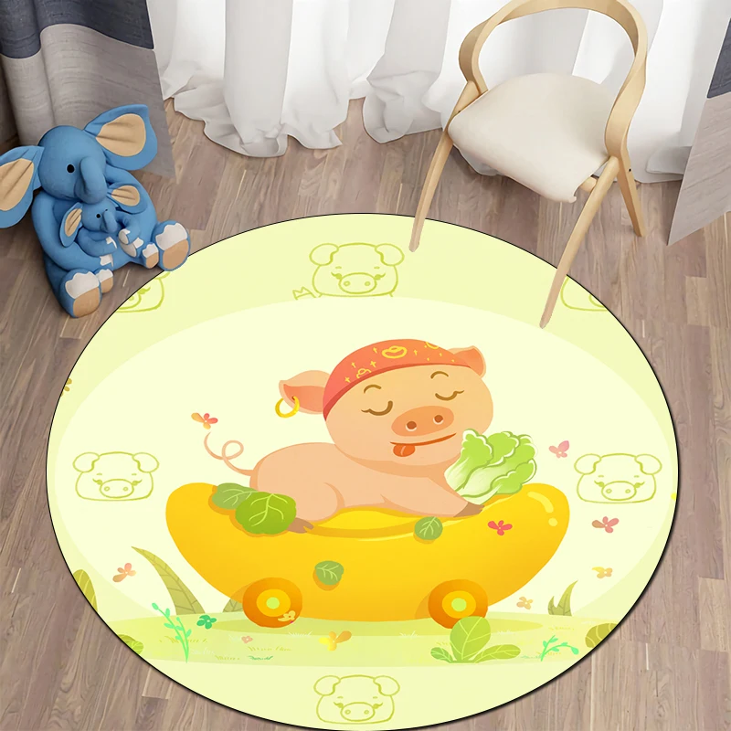 

The Twelve Chinese Zodiac Signs Printed Round Carpet Children's Living Room Mat Floor Mat Bedroom Non Slip Mat New Year Gift
