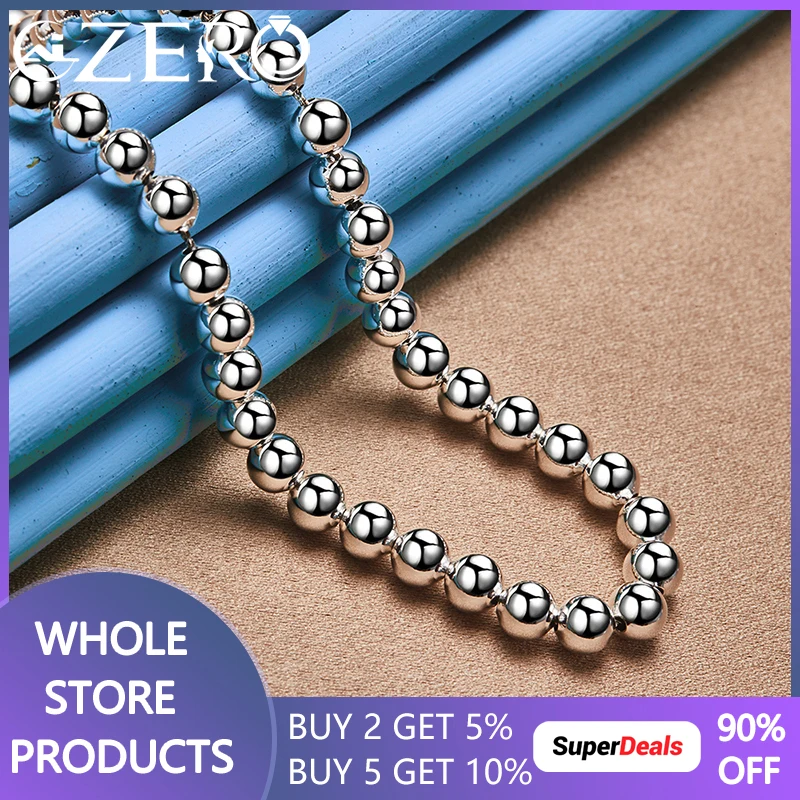 

925 Sterling Silver Classics Smooth 6MM Beads Chain Necklace For Women Trendy Accessories Wedding Party Fashion Charm Jewelry