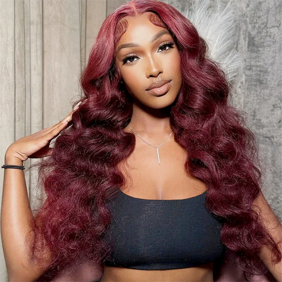 200% Density 99J Burgundy 13x6 Human Hair Wig 13x4 Body Wave Lace Frontal Wig Glueless Lace Front Human Hair Wigs For Woman 2