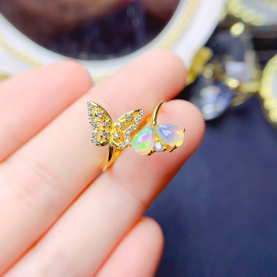 

FS 4*6 Natural Opal Fashion Butterfly Ring for Women S925 Sterling Silver Fine Party Charm Weddings Jewelry Trendsetter New