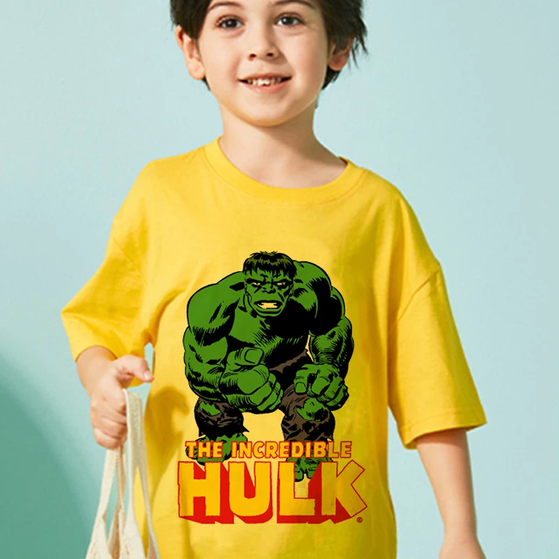 

Marvel Cartoon Figure Hulk Print 2022 Summer T Shirt Baby Boy Clothes 3 4 5 6 7 8 9 Age Korean Version Disney Short Sleeve Tees