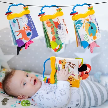 Baby Soft Cloth Book 3D Animal Touch Feel High Contrast Cloth Book,Early Development Interactive Stroller Soft Sensory Toys 3