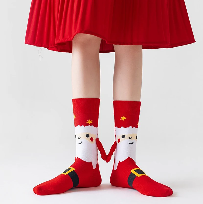 Holding Hands Socks Elastic Magnet Hand Socks Cartoon Comfortable Cotton Mid-calf Funny Gift For New Year Christmas christmas stockings