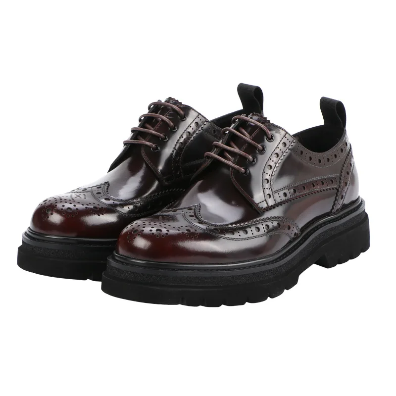 Brogue Carved Real Leather Shoes Men Genuine Leather Thick Soled Formal Business Casual Fashion Comfortable Wedding Dress Shoes
