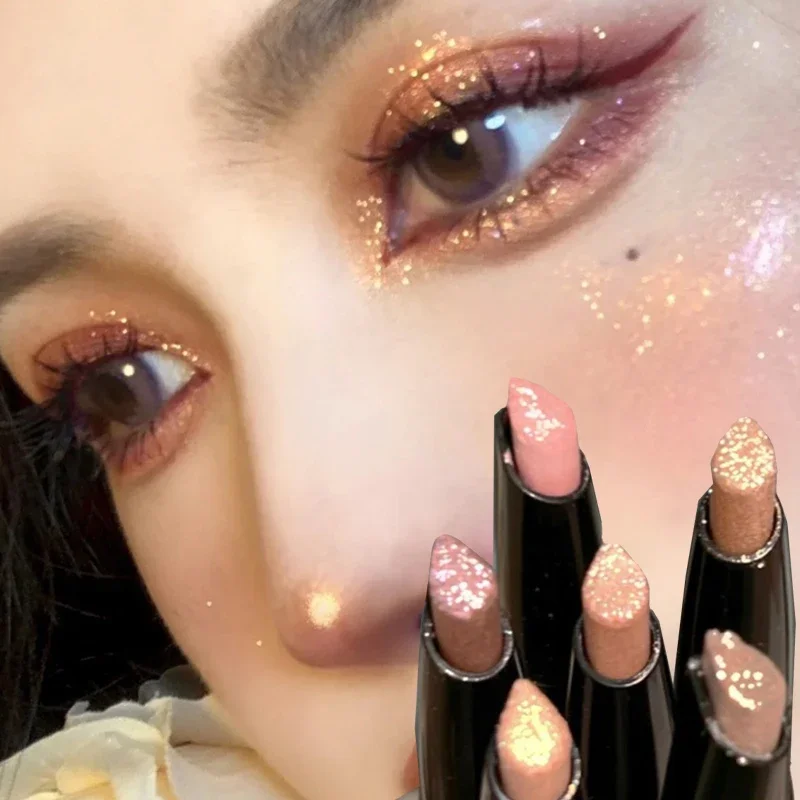 2 In 1 Pearlescent Eyeshadow Stick Makeup Waterproof Long Lasting Shimmer Metallic Glitter Eyeshadow Silkworm Liner Pen Cosmetic