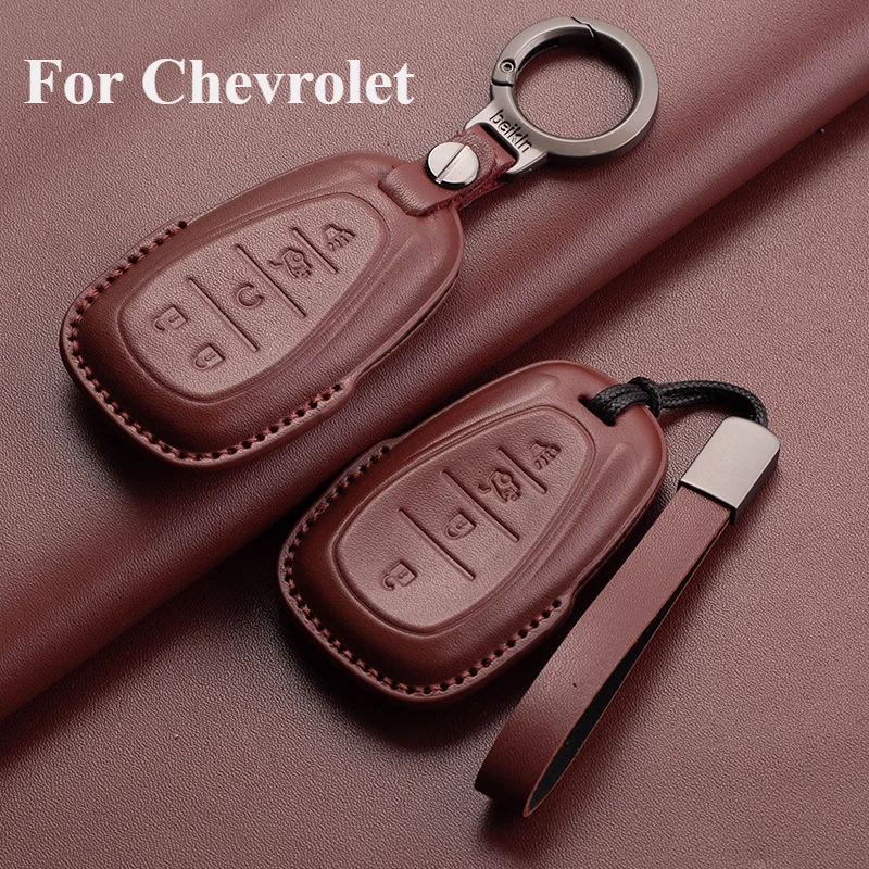 Leather Car Remote Key Case Cover Shell for Chevrolet-Chevy Malibu Camaro Cruze Traverse Sonic Volt Bolt Equinox