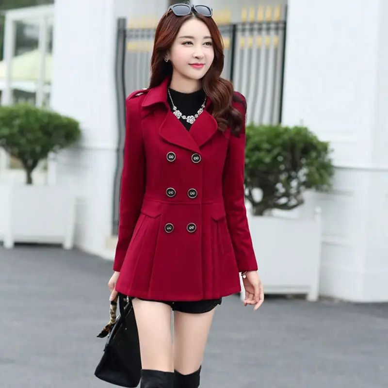 Autumn Winter Wool Coat Women Slim Double-breasted Korean Chic Windbreaker Outerwear Tweed Jacket Belt Women's Clothing Cardigan