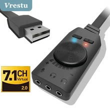 

Virtual 7.1 Channel Sound Card Converter Audio Adapter External USB to 3.5mm Headset Convertor for PC Desktop Notebook PS5 2 in1